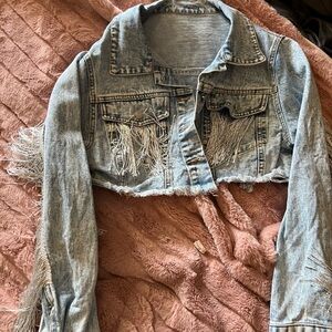 SHEIN Blue Silver Cropped Jean Jacket